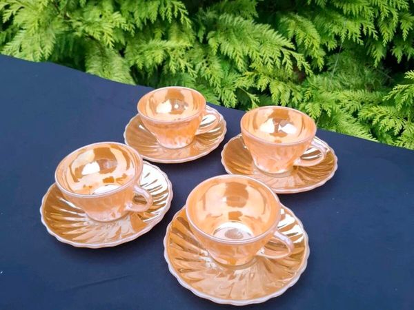 4 fire kings cups and saucers - Main image