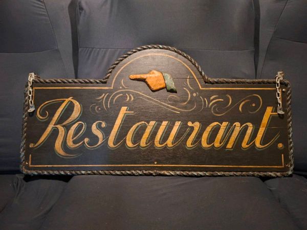 Vintage Hand-Painted Wooden Advertising Sign - Main image