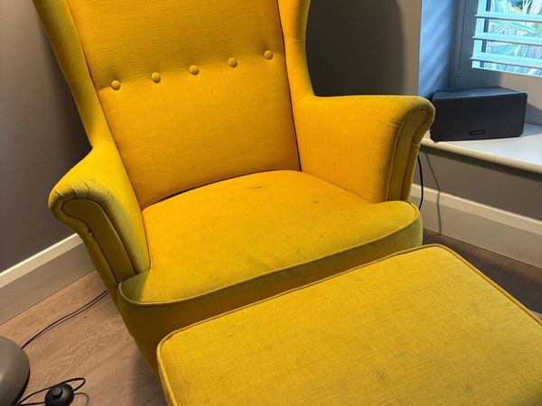 Two Ikea Strandmon arm chairs and foot stools - Main image