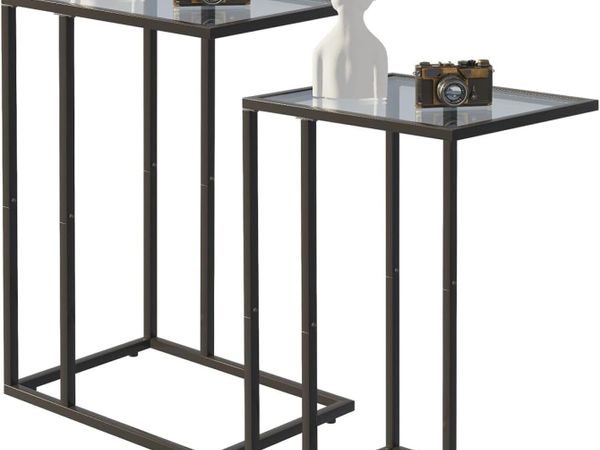 C Shaped End Table Set Glass Side - Main image