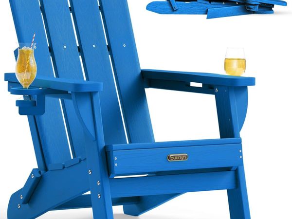 Folding Adirondack Chair Hdpe 2 Cup Holders Ocean - Main image