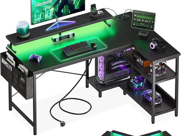 Corner Gaming Desk with LED 1 Reversible Socket - Main image