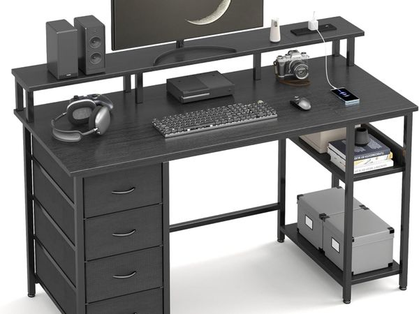 120CM Computer Desk with 4 Drawers Power Outlets - Main image