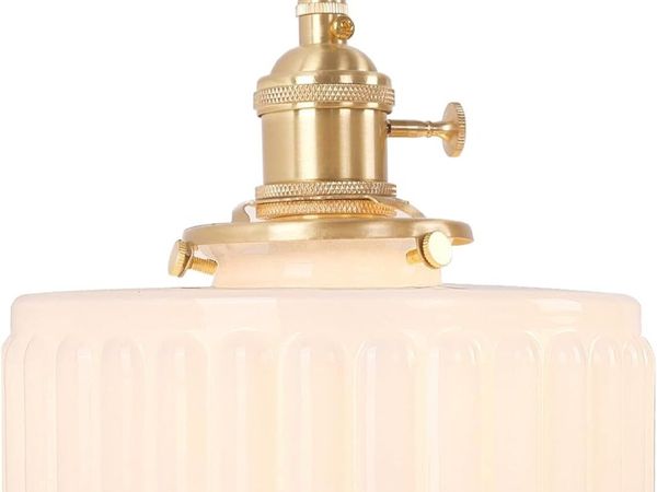 Pendant Light with Striped Glass Lampshade Brass - Main image