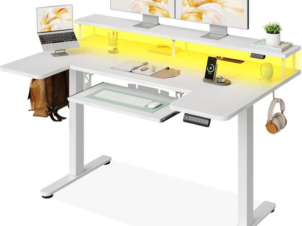 Desk U Shaped with LED Lights Power - Main image