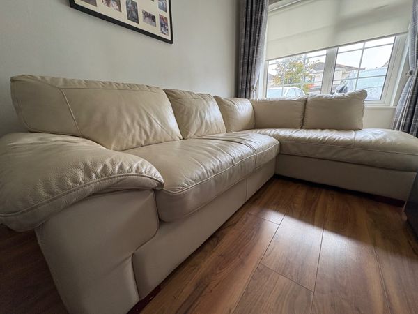 Cream leather left hand corner Sofa - Main image