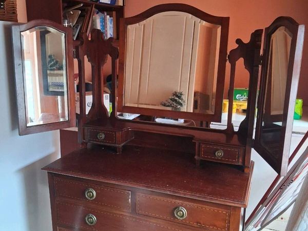 Antique Mahogany Dressing Table with Triple Mirror - Main image