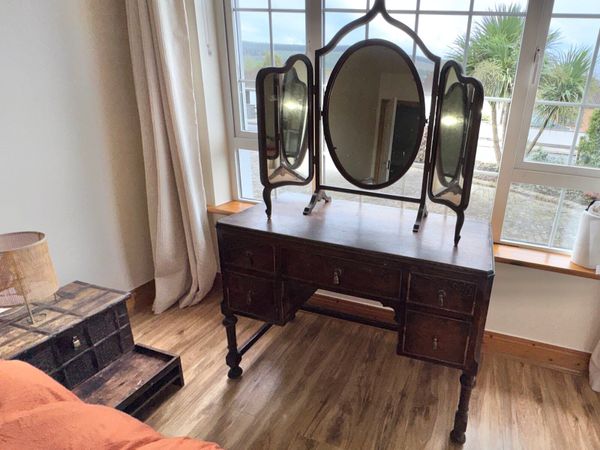 Antique oak desk and Edwardian triple mirror - Main image
