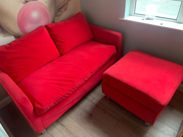 Red 2-Seater Sofa & Matching Footstool – €100 - Main image