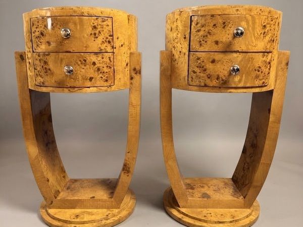 Olive Burl Pair of Art Deco Style Bedside Lockers / Nightstands - Main image
