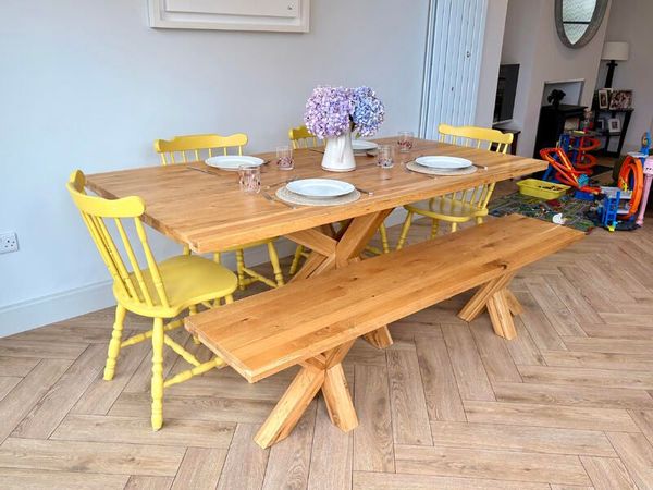 Rustic Oak 2m Dining Table & Matching Bench, Excellent Condition(!) - Main image