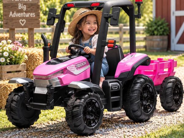 AgriPow 24V Electric Ride On Tractor Trailer Pink - Main image