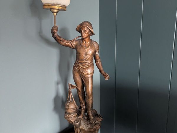 Antique Male Figural Lamp - Frosted Glass Shade - Main image