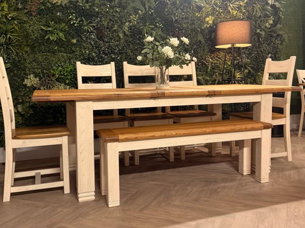 Danube extending oak dining table,5 chairs & bench - Main image