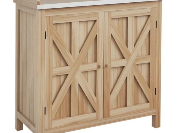 Potting bench storage cabinet with 2 shelves, galv - Main image