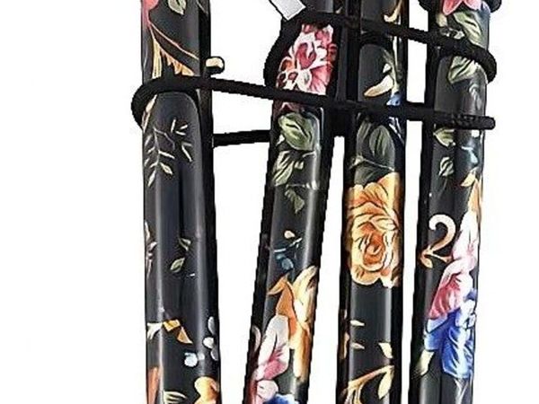 Folding Walking Stick, Black Floral - Main image