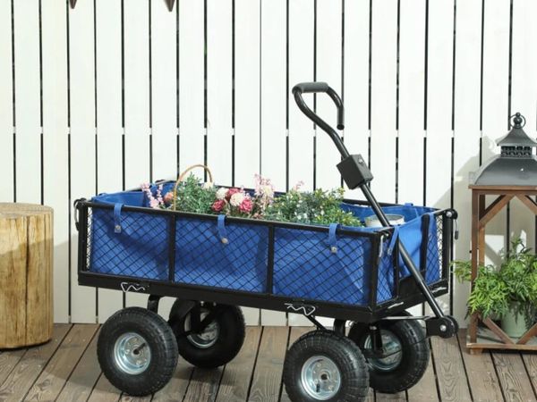 114L Steel Frame Garden Cart Trolley - Blue - Main image