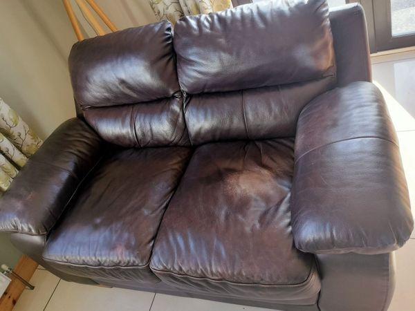 2 x two seater brown faux leather couches - Main image