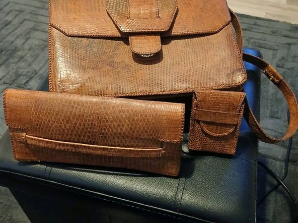 Rare genuine lizard skin leather three peice bag - Main image