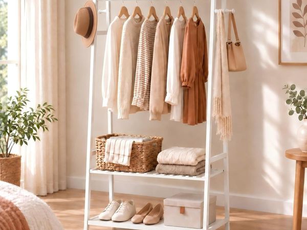 Bamboo Clothes Rail with 3 Shelves - Main image