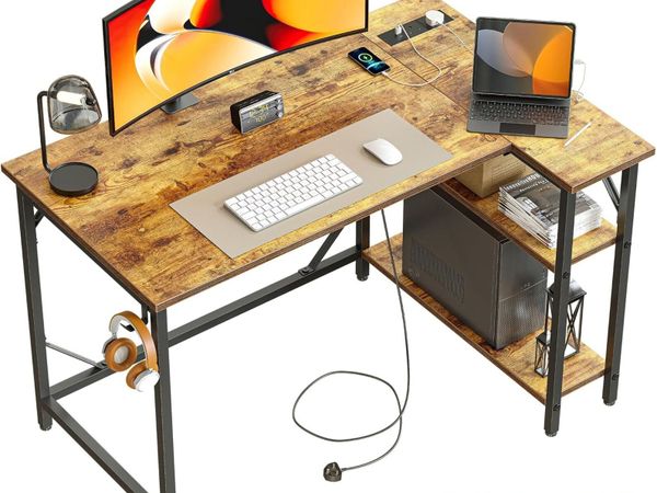 Small L Shaped Gaming Desk with Power Outlets - Main image
