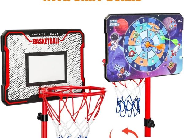 Kids Basketball Stand with Dart Game Board - Main image