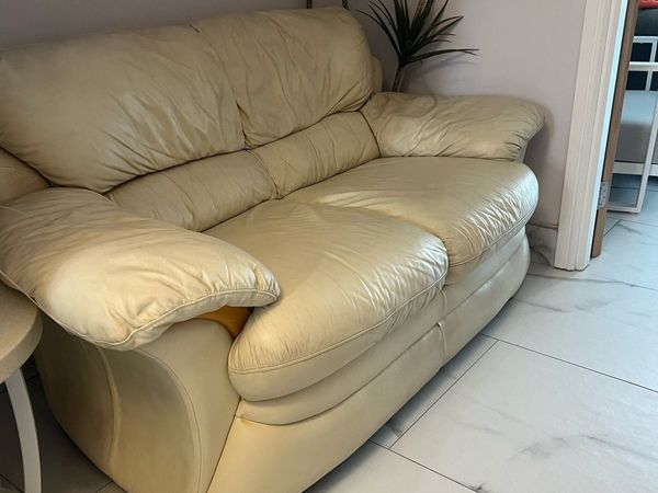 Two seater cream leather sofa - Main image