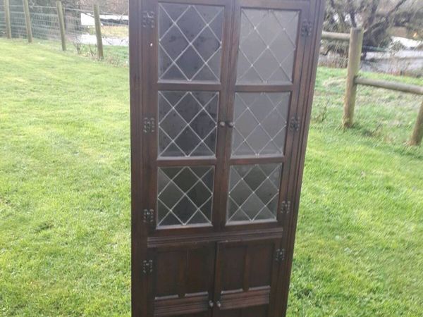 Antique Leaded Glass 4 Door Corner Cabinet - Main image