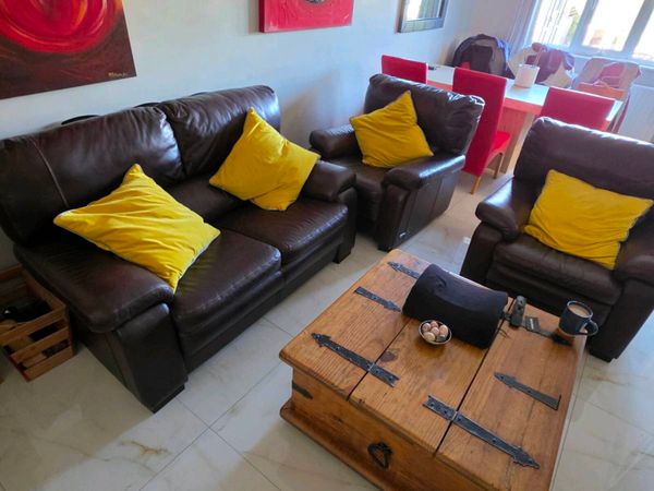 Brown Leather 3 piece 2.5 Seater and 2 Armchairs - Main image