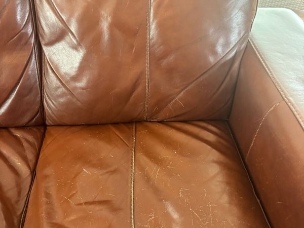 Brown leather 3-seater sofa - Main image
