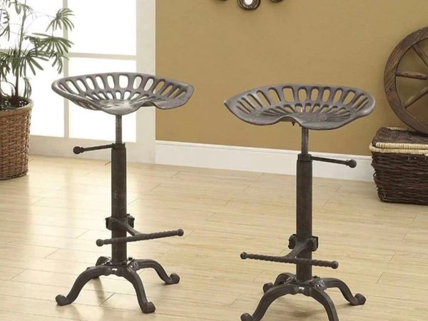 2 x NEW Cast Iron Tractor Style Kitchen Bar Stools - Main image