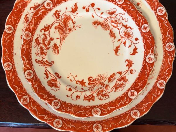 Set of 7 Red Transferware Plates - Main image