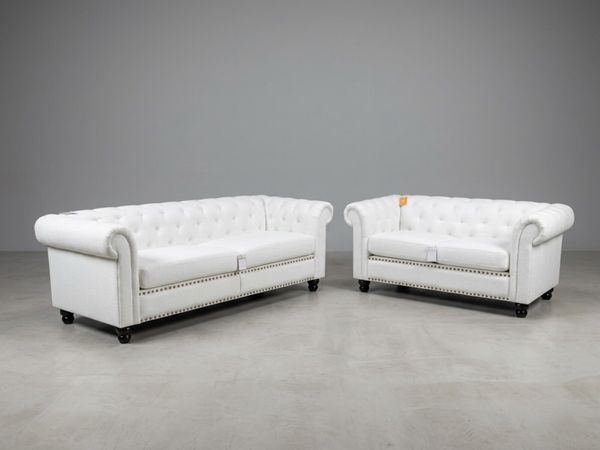 Hampton White 3+2 Seater Chesterfield Sofa Set - Main image
