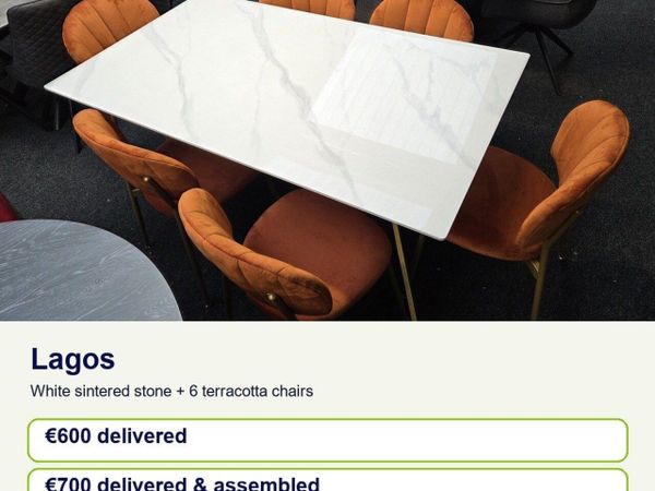 White Gloss Dining Set with 6 Terracotta Chairs - Main image
