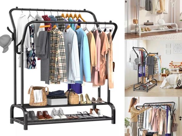 Metal Double Clothes Rail and Shelves NEW - Main image