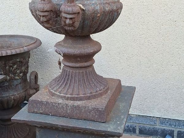 Large Cast Iron Urns on Pedestals fo Sale - Main image