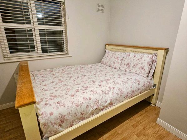 Double timber pine bed and matching wardrobe - Main image