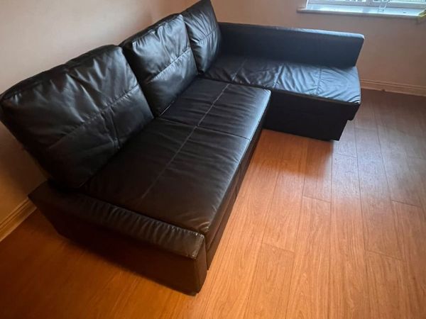 Black Vegan Leather Couch / Fold-out Double Bed - Main image