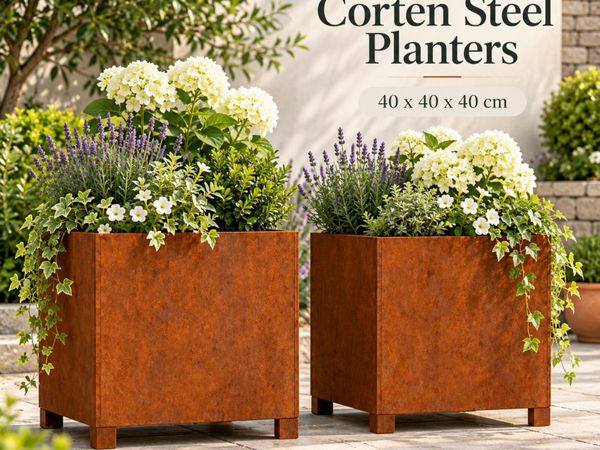 Set of 2 Corten Steel Planters with Legs 40 x 40 x - Main image