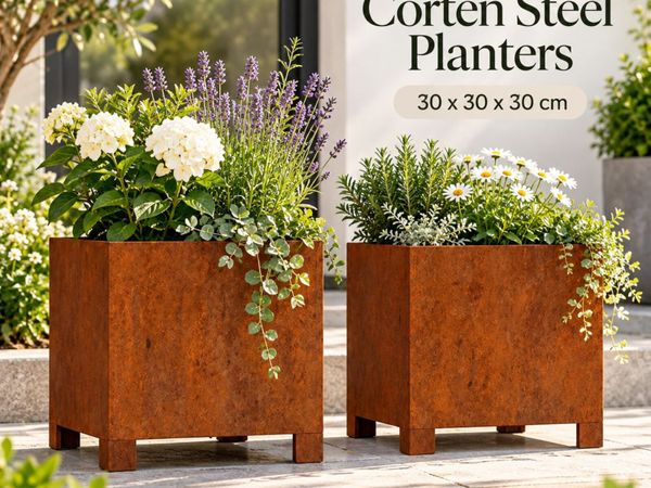 Set of 2 Corten Steel Raised Planters 30 x 30 x 30 - Main image