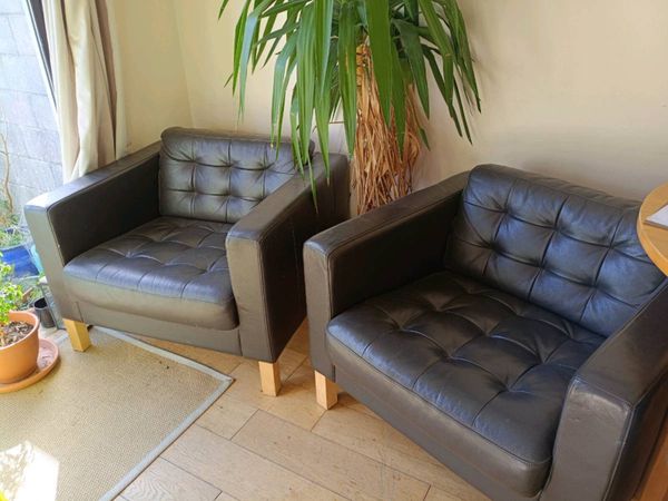 IKEA 'karlstad' leather armchairs . - Main image