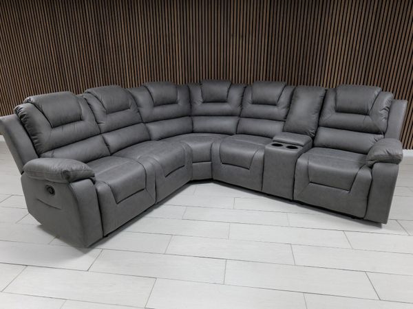 Axel Corner Grey Suede Leather Recliner Sofa - Main image