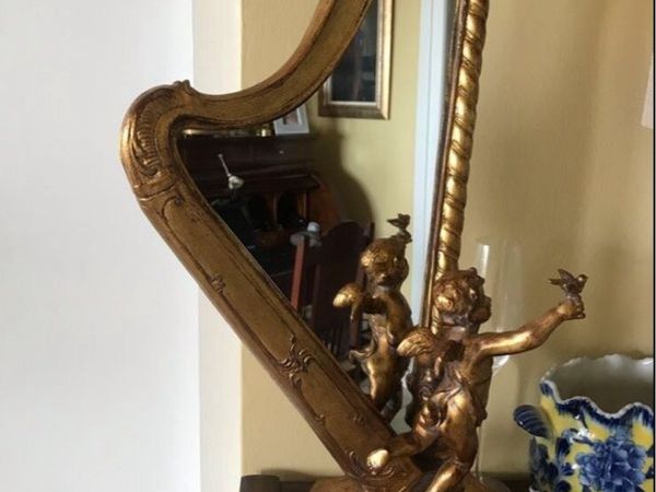Antique Harp Shaped Tabletop Mirror - Main image
