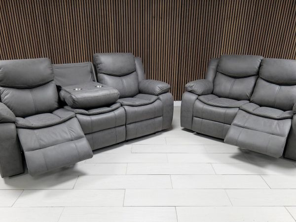 Valerie 3+2 Grey Suede Fabric Recliner Sofa Set - Main image