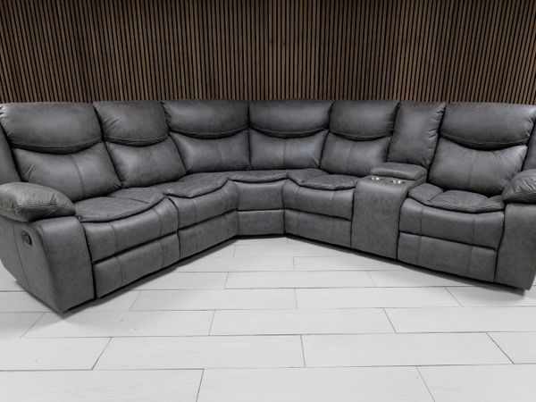 Valerie Corner Grey Suede Fabric Recliner Sofa - Main image