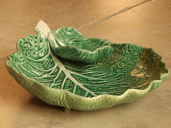 Vintage Ceramic Cabbage Leaf Chip & Dip Bowl - Main image