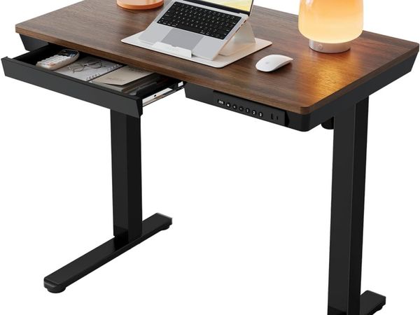 One Piece Standing Desk with Drawer Walnut - Main image
