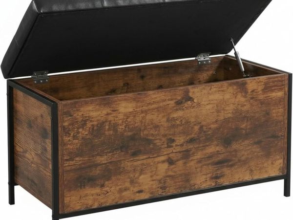 Storage Bench Upholstered Faux Leather Industrial - Main image
