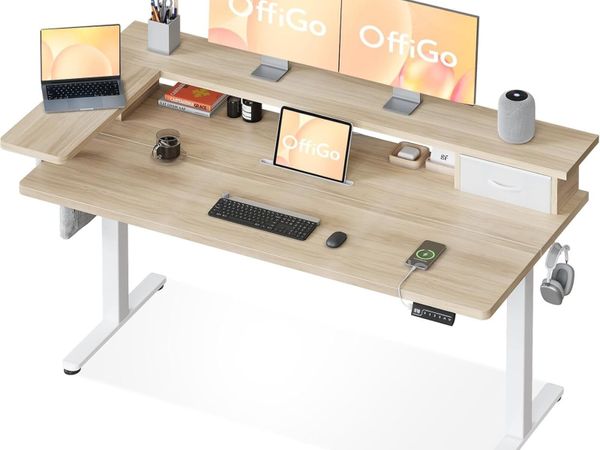 Standing Desk with Drawers Monitor Stand USB Port - Main image