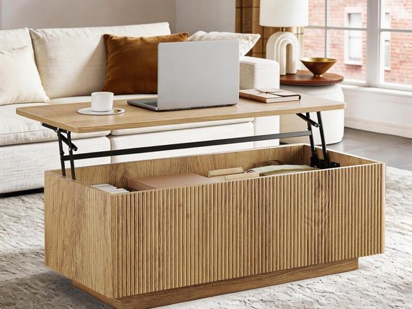 Wood Lift Top Fluted Coffee Table with Hidden - Main image